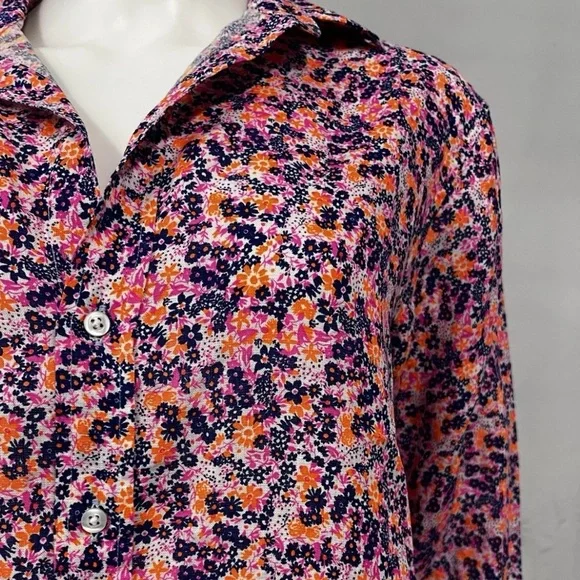 FRANK & EILEEN Colorful Floral Linen Relaxed Comfy Summer Resort Tunic Shirt S
